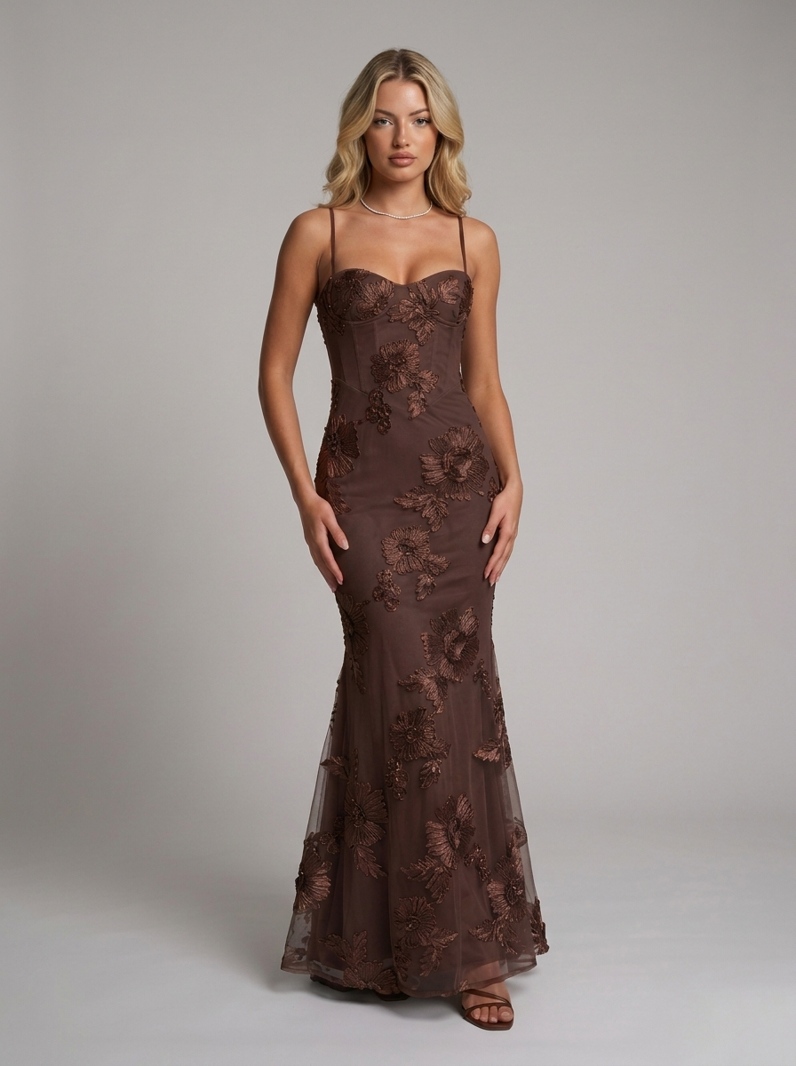 Luxury Floral Maxi Dress Braun
