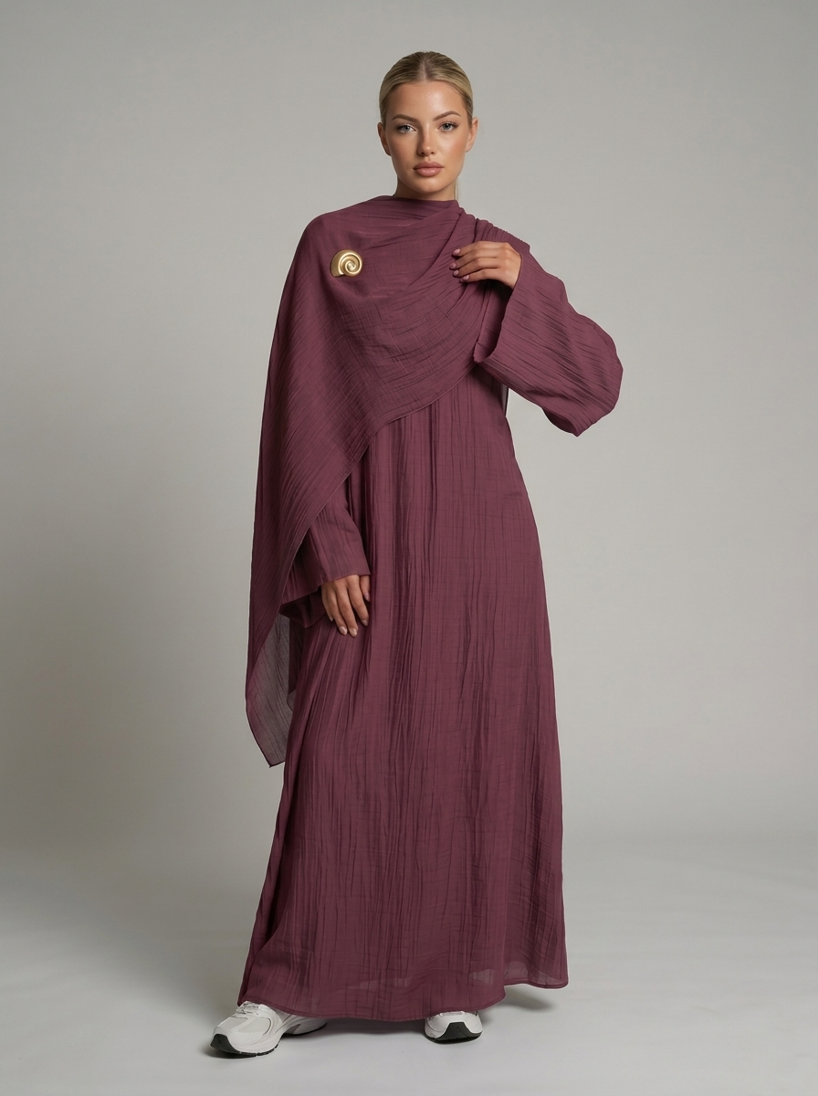 Abaya mit Cape und Brosche Grün
