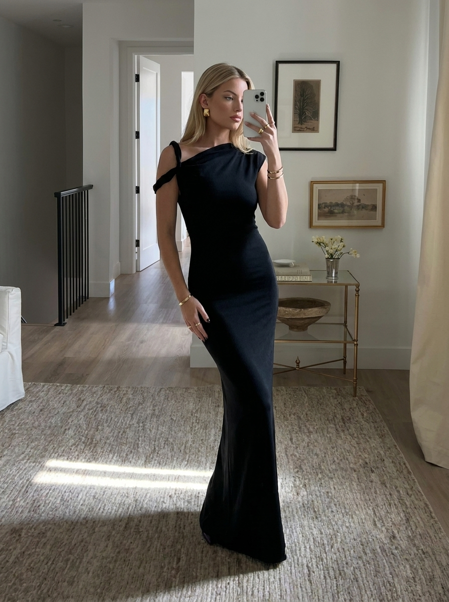 One-Shoulder Maxikleid