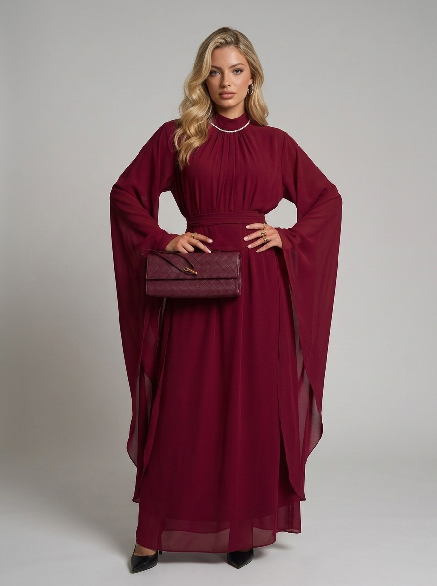 Abaya mit Stehkragen und ausgestellten Ärmeln