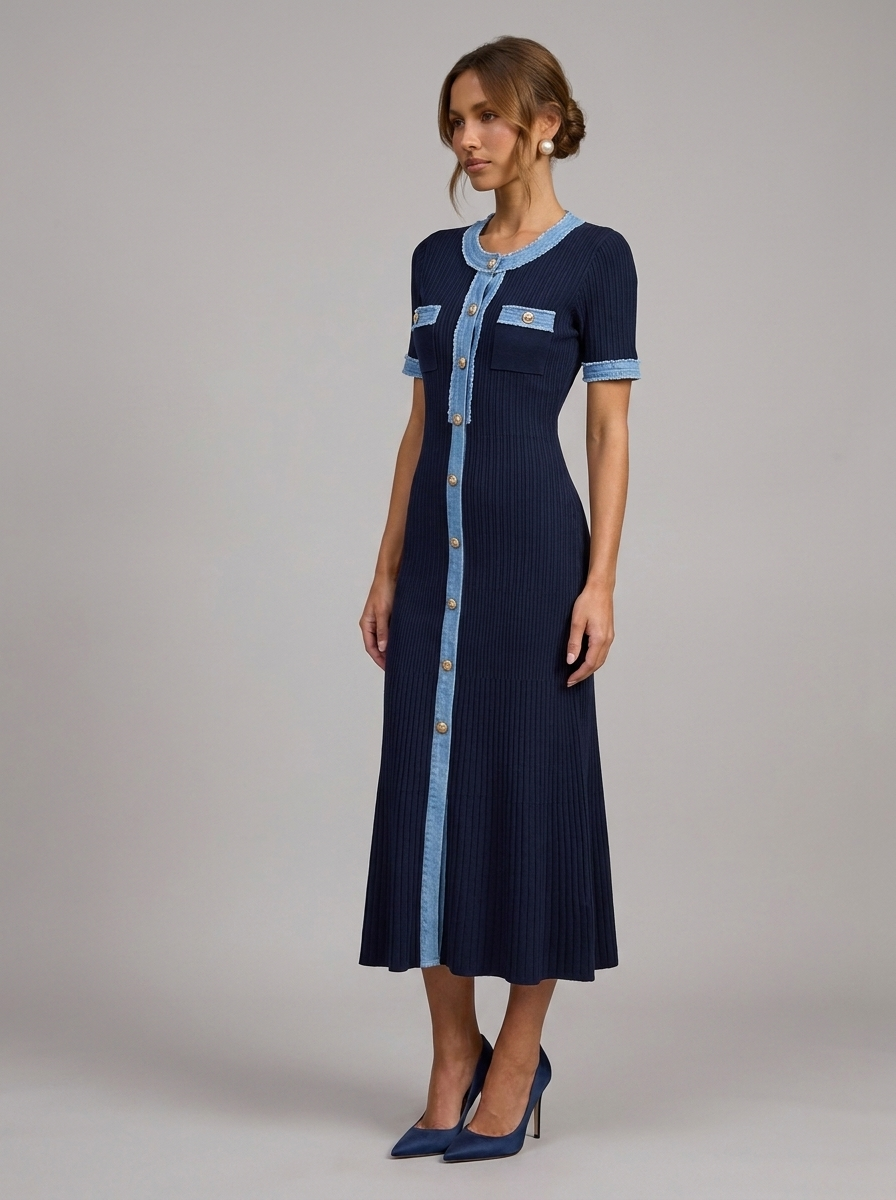 Velia Ellara Knit Dress in Royal Blue - detail