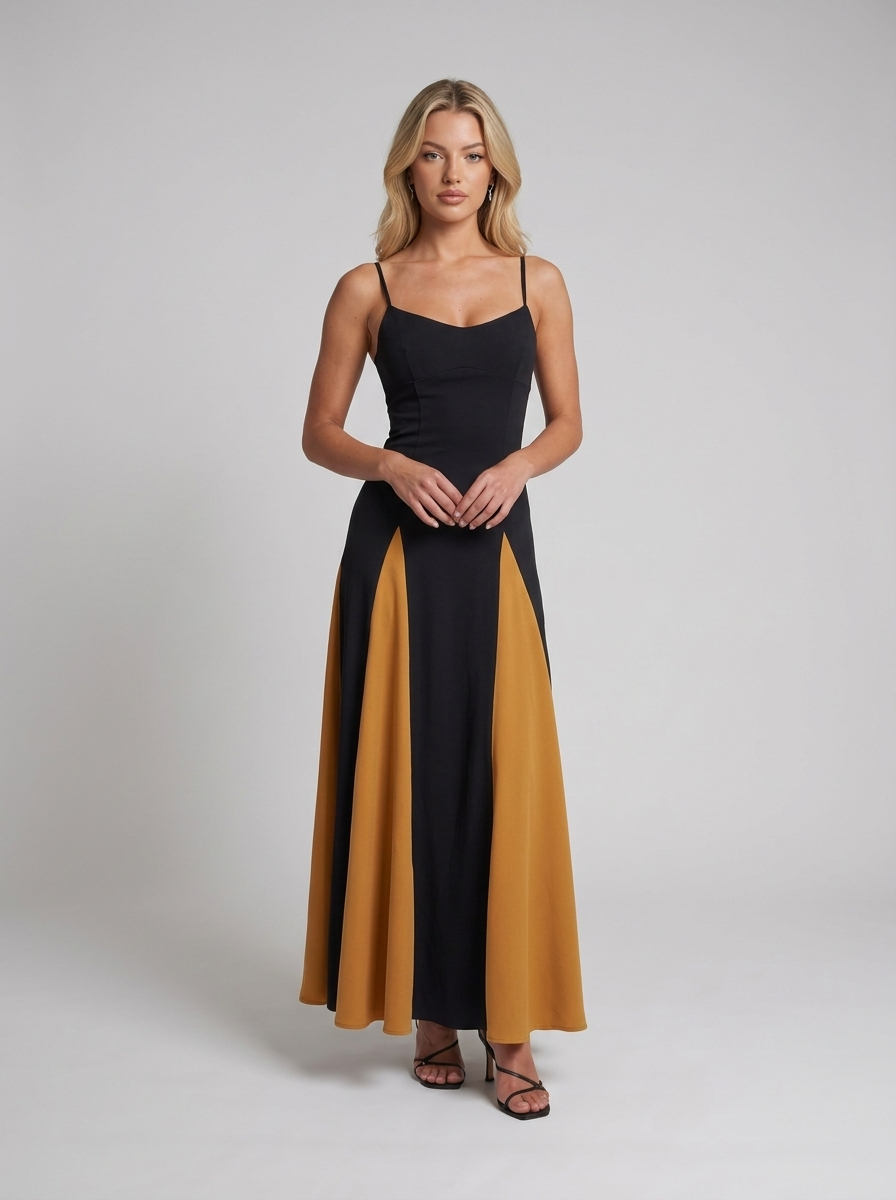 Contour Maxi Dress Schwarz-Gelb