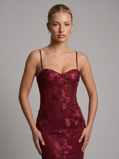 Luxury Floral Maxi Dress Dunkel Rot