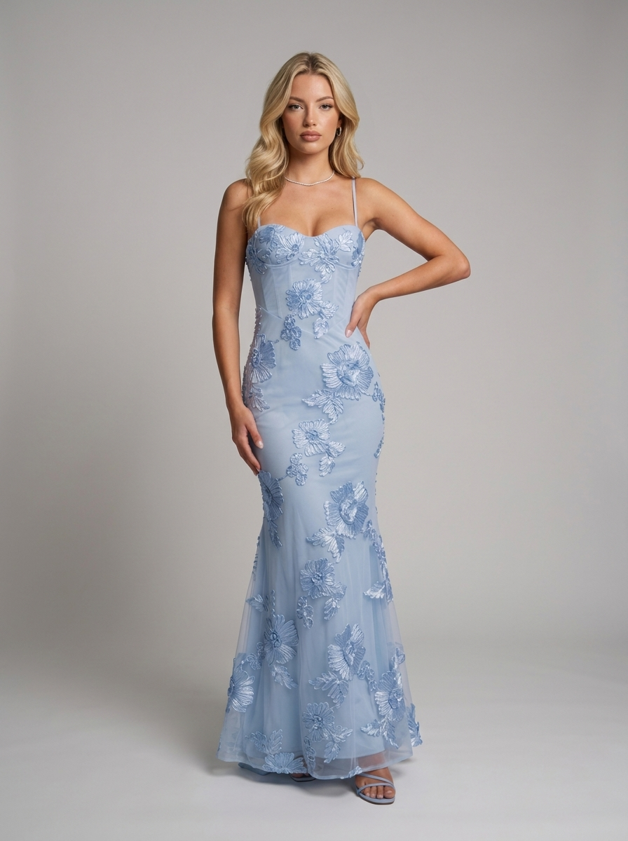 Luxury Floral Maxi Dress Babyblau