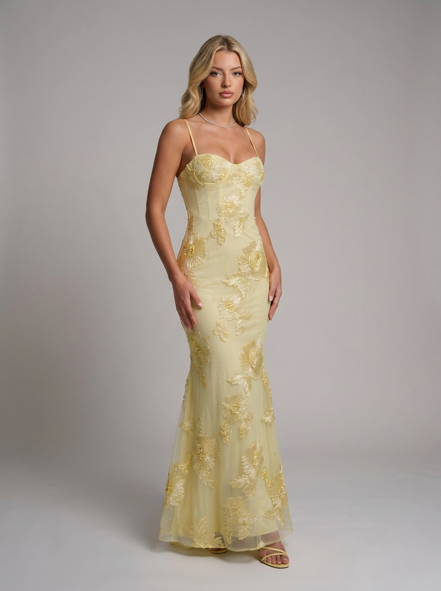 Luxury Floral Maxi Dress Gelb