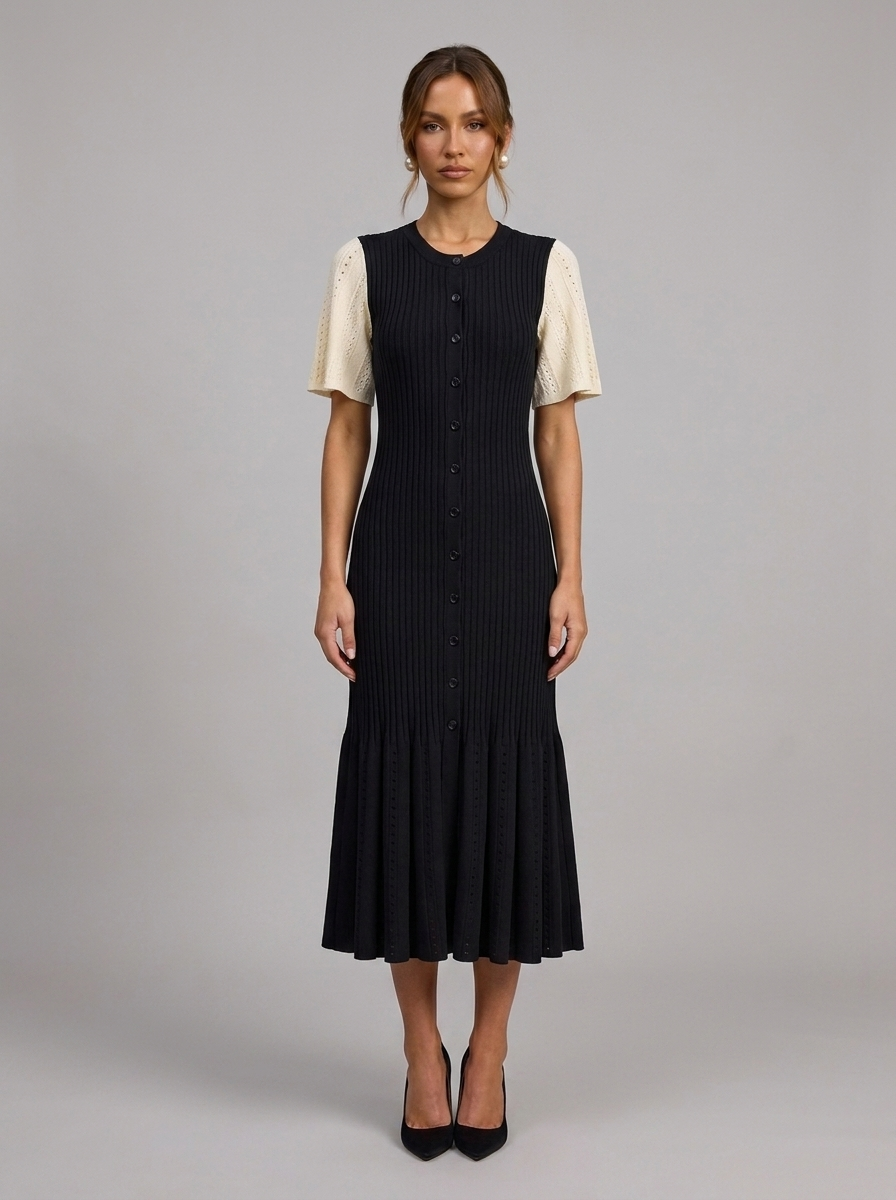 Velia Lunetta Knit Dress in Black - front view