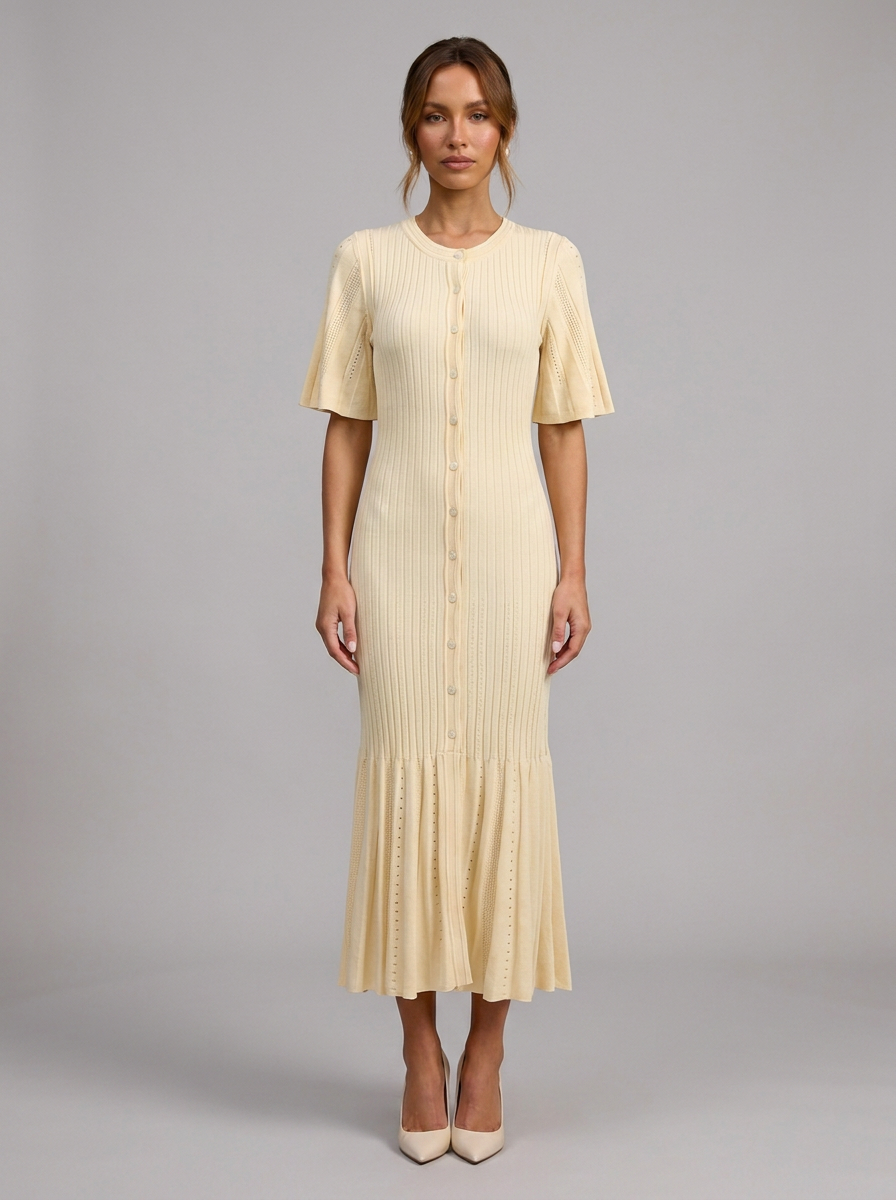 Velia Lunetta Knit Dress in Yellow/Cream - front view