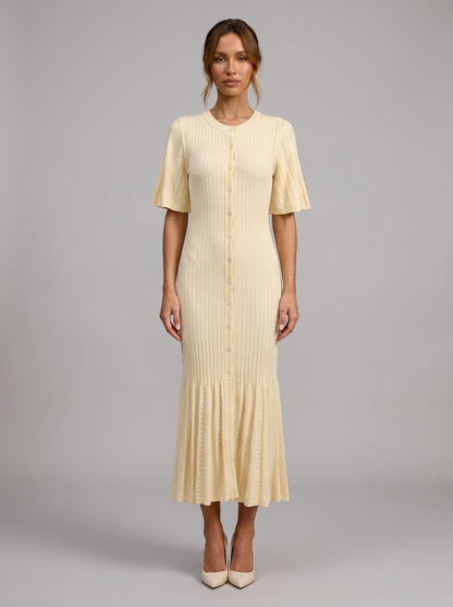 Velia Lunetta Knit Dress in Yellow/Cream - front view