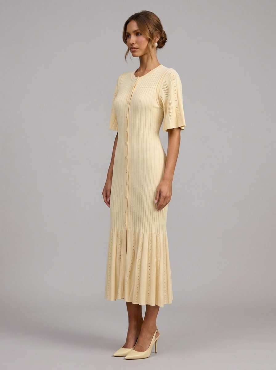 Velia Lunetta Knit Dress in Yellow/Cream - side view