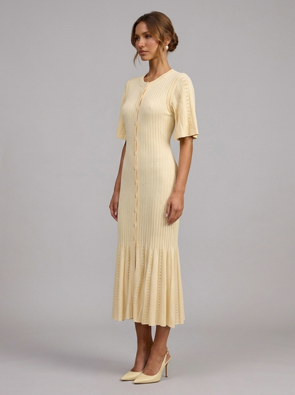 Velia Lunetta Knit Dress in Yellow/Cream - side view