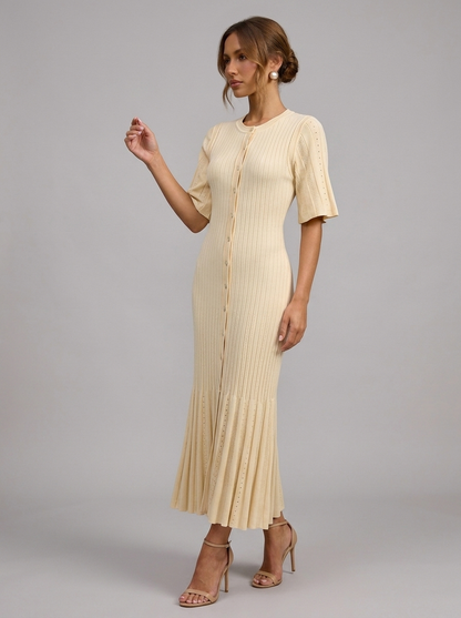Velia Lunetta Knit Dress in Yellow/Cream - detail