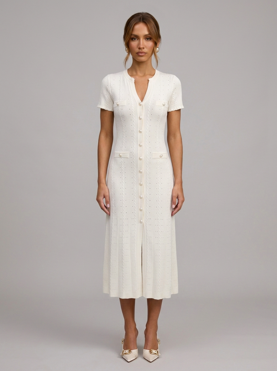 Velia Laurina Knit Dress in White - front view