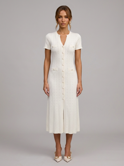 Velia Laurina Knit Dress in White - front view