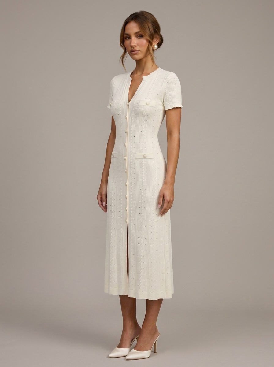 Velia Laurina Knit Dress in White - detail