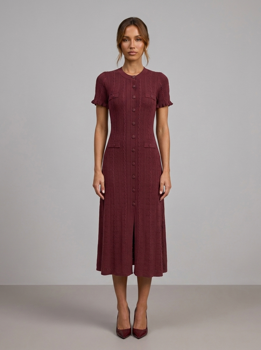 Velia Laurina Knit Dress in Bordeaux - front view