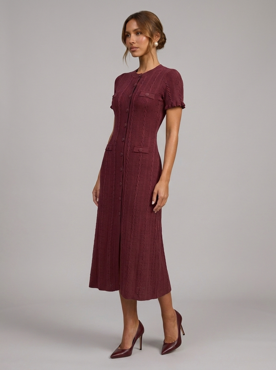 Velia Laurina Knit Dress in Bordeaux - side view