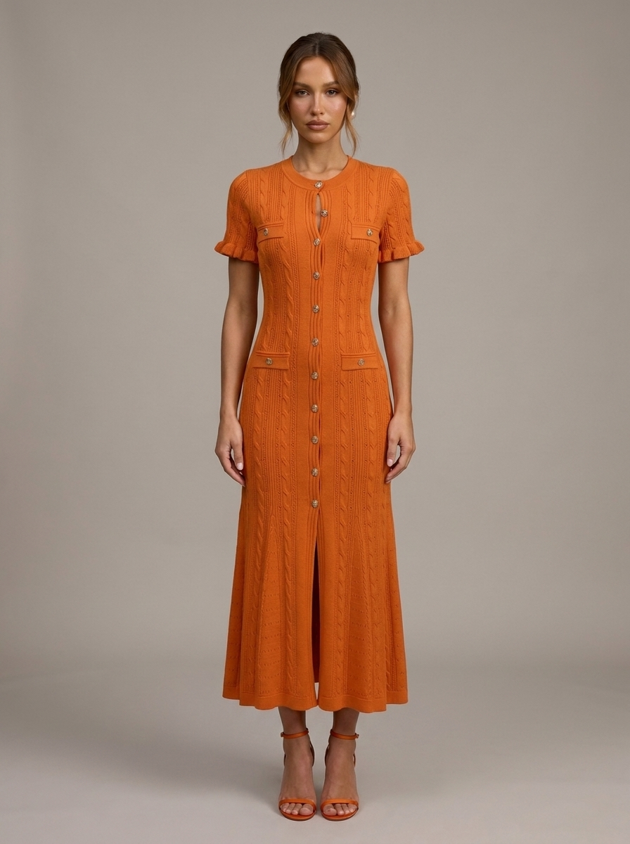 Velia Laurina Knit Dress in Orange - front view