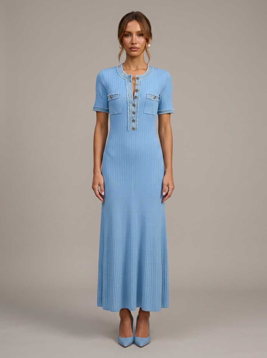 Velia Vaela Knit Dress in Blue - front view