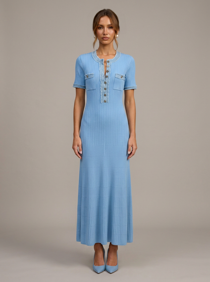 Velia Vaela Knit Dress in Blue - front view