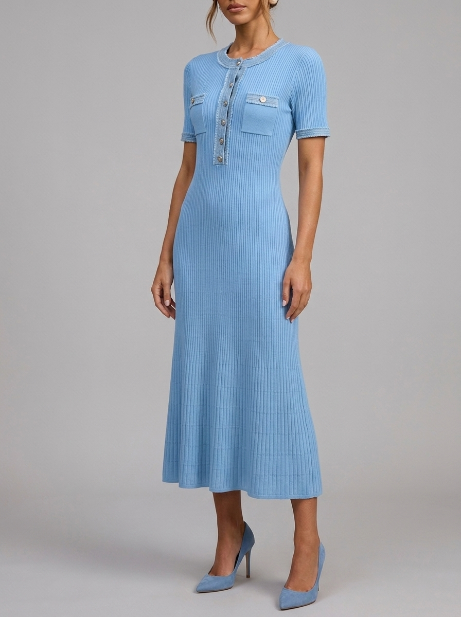 Velia Vaela Knit Dress in Blue - detail