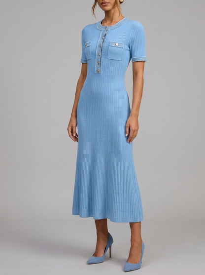 Velia Vaela Knit Dress in Blue - detail