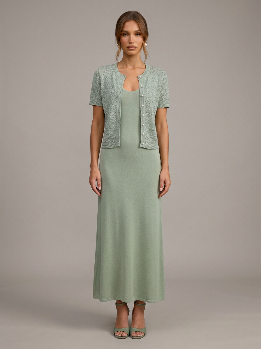 Velia Jasmina Knit Dress in Sage Green - front view