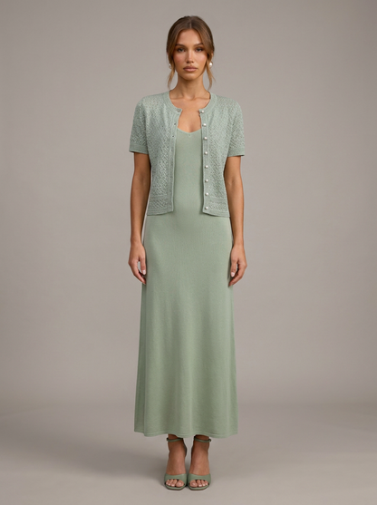 Velia Jasmina Knit Dress in Sage Green - front view