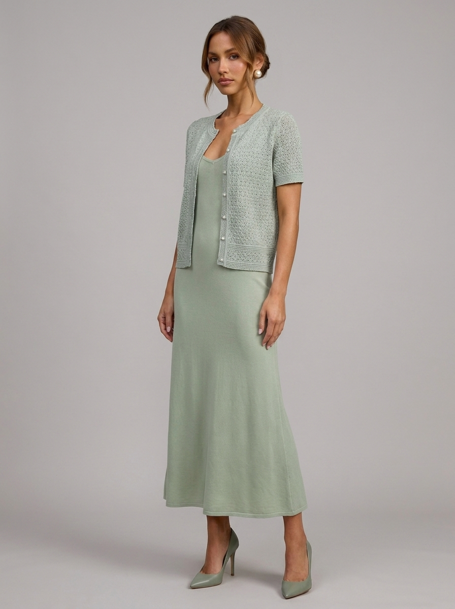 Velia Jasmina Knit Dress in Sage Green - detail