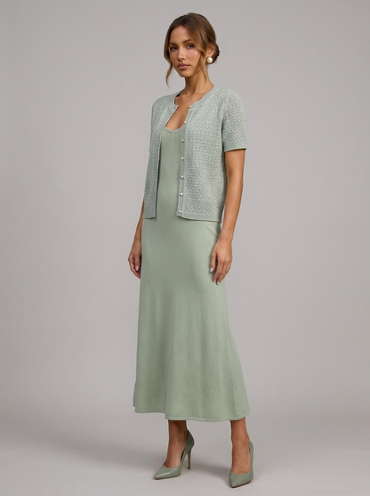 Velia Jasmina Knit Dress in Sage Green - detail