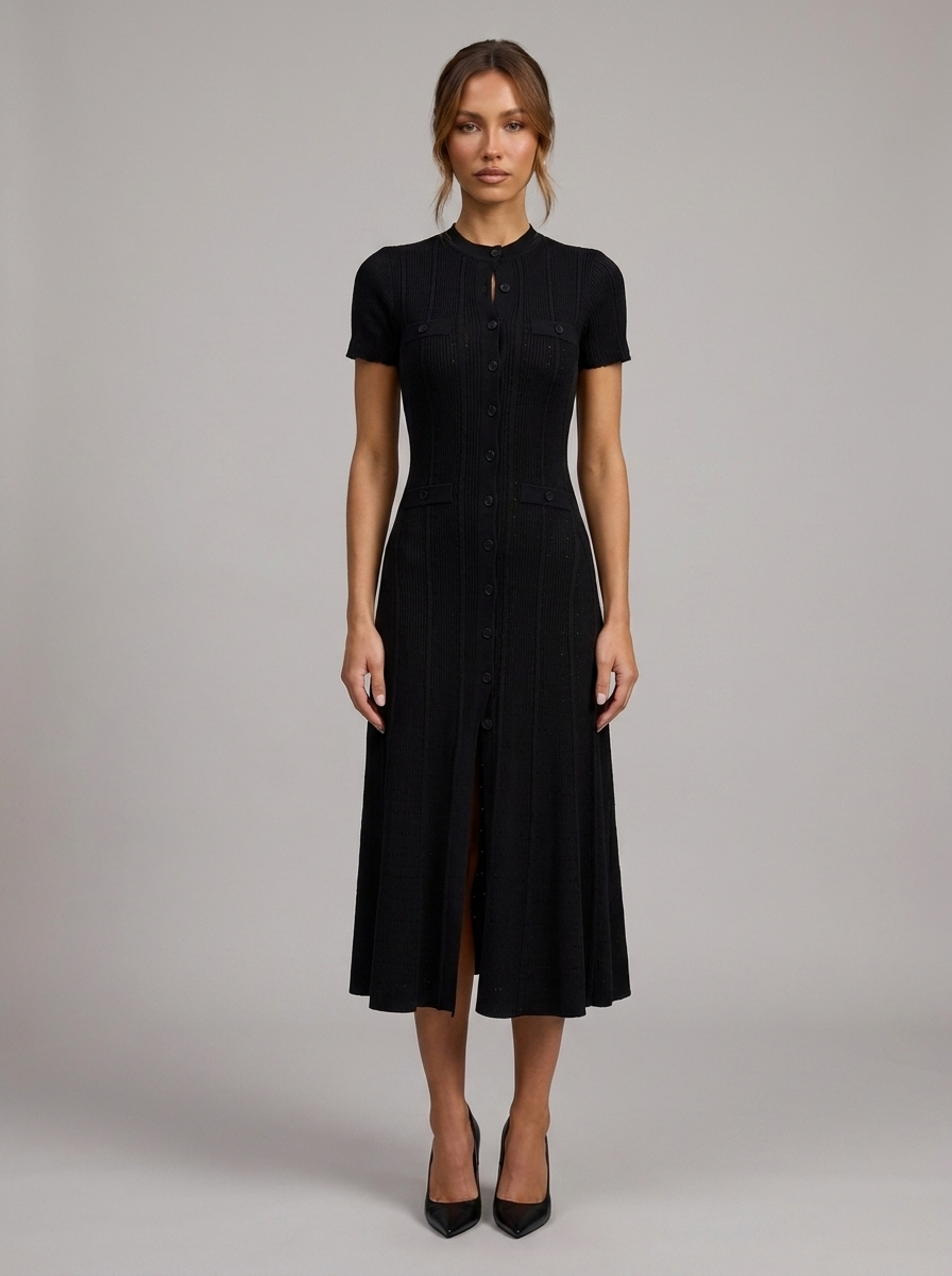 Velia Laurina Knit Dress in Black - front view