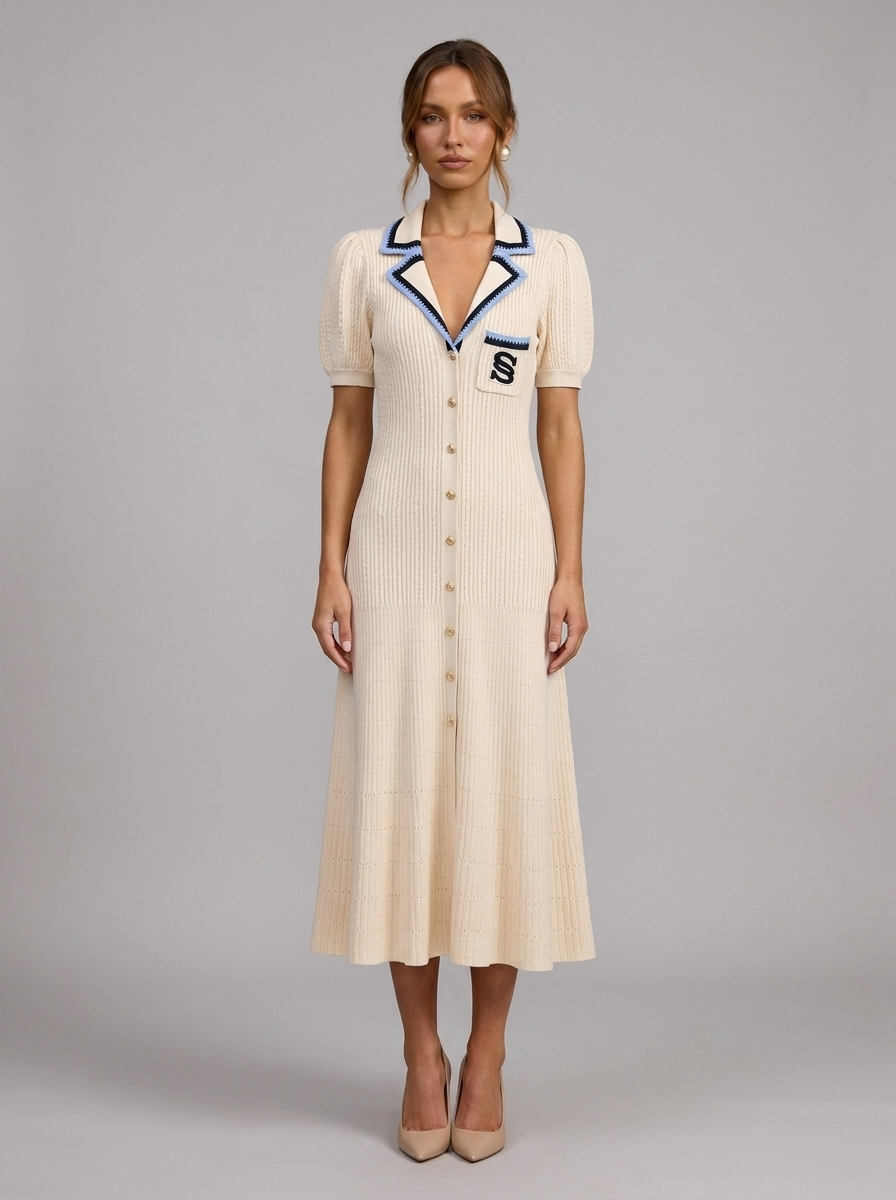 Velia Bambina Knit Dress in Cream - front view