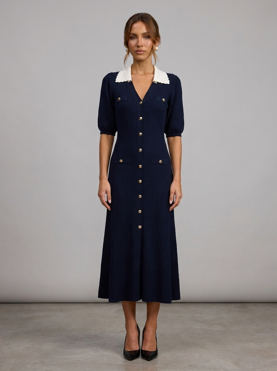 Velia Kendra Knit Dress in Black/White - front view
