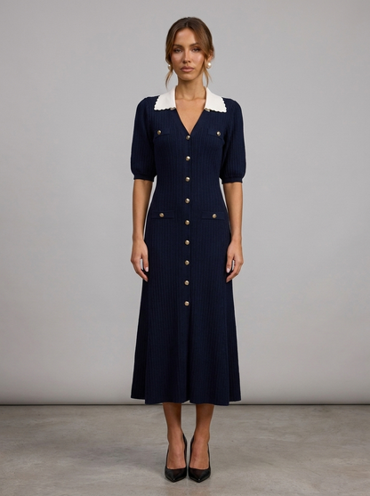 Velia Kendra Knit Dress in Black/White - front view