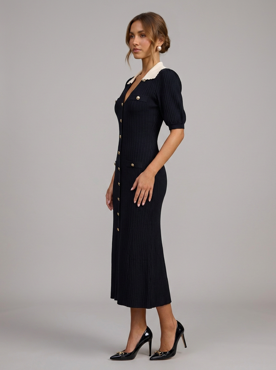 Velia Kendra Knit Dress in Black/White - side view