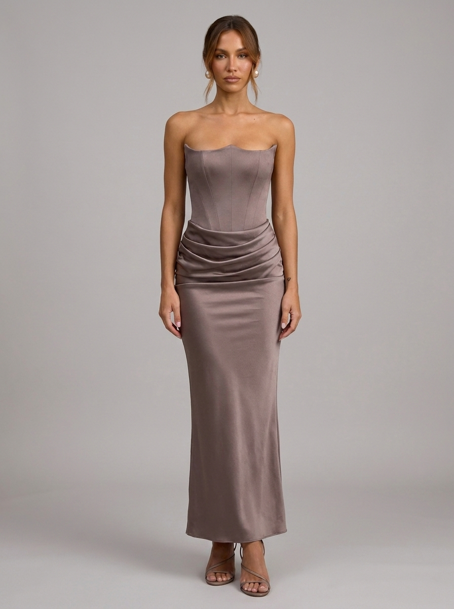 Velia Lexia Maxi Dress in Taupe - front view