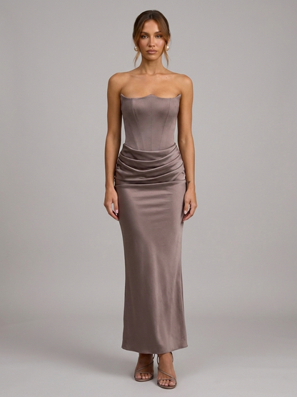 Velia Lexia Maxi Dress in Taupe - front view