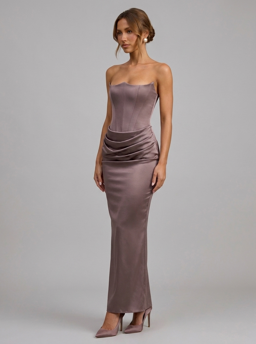 Velia Lexia Maxi Dress in Taupe - detail