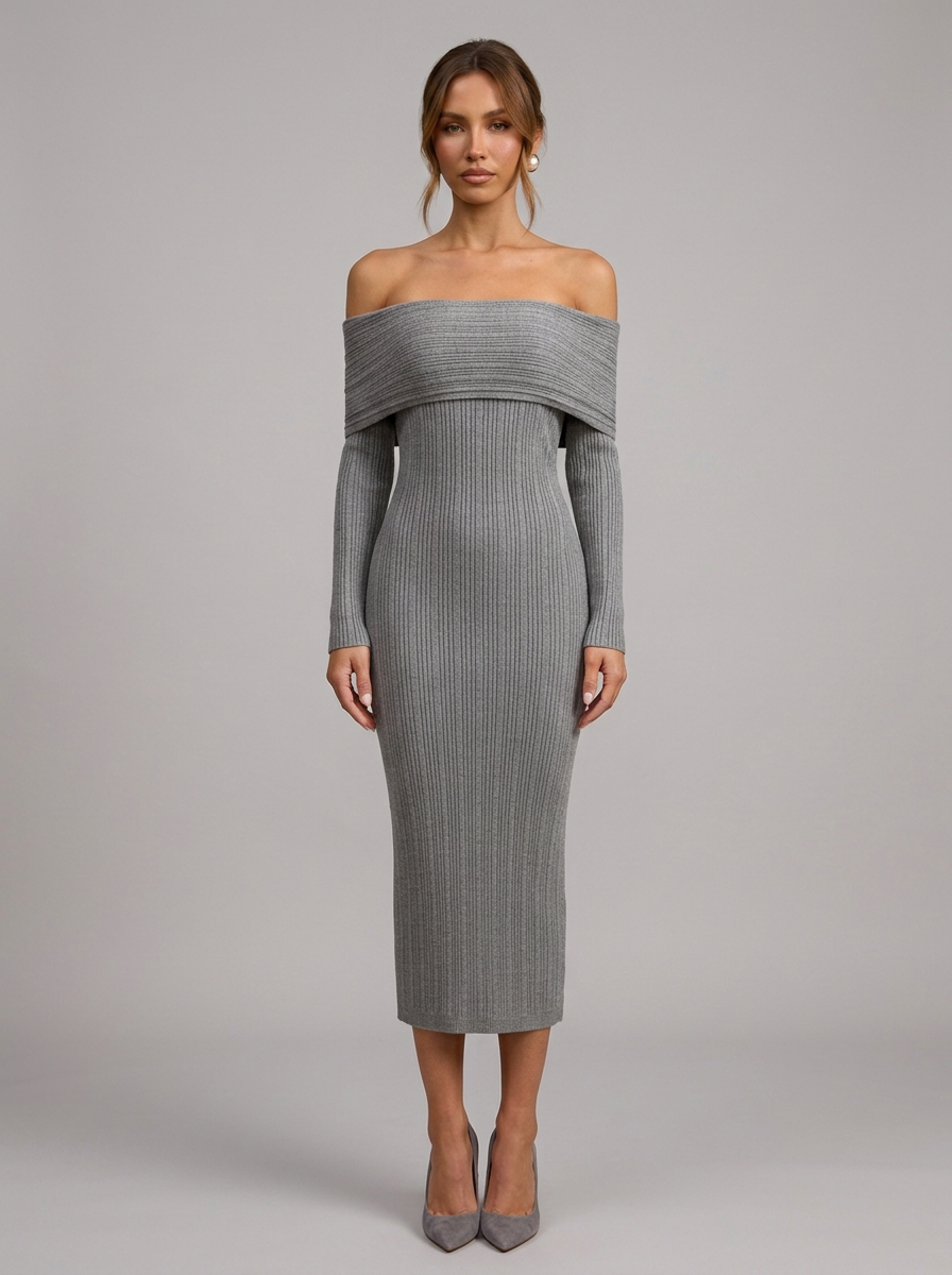 Velia Junelle Midi Dress in Grey - front view