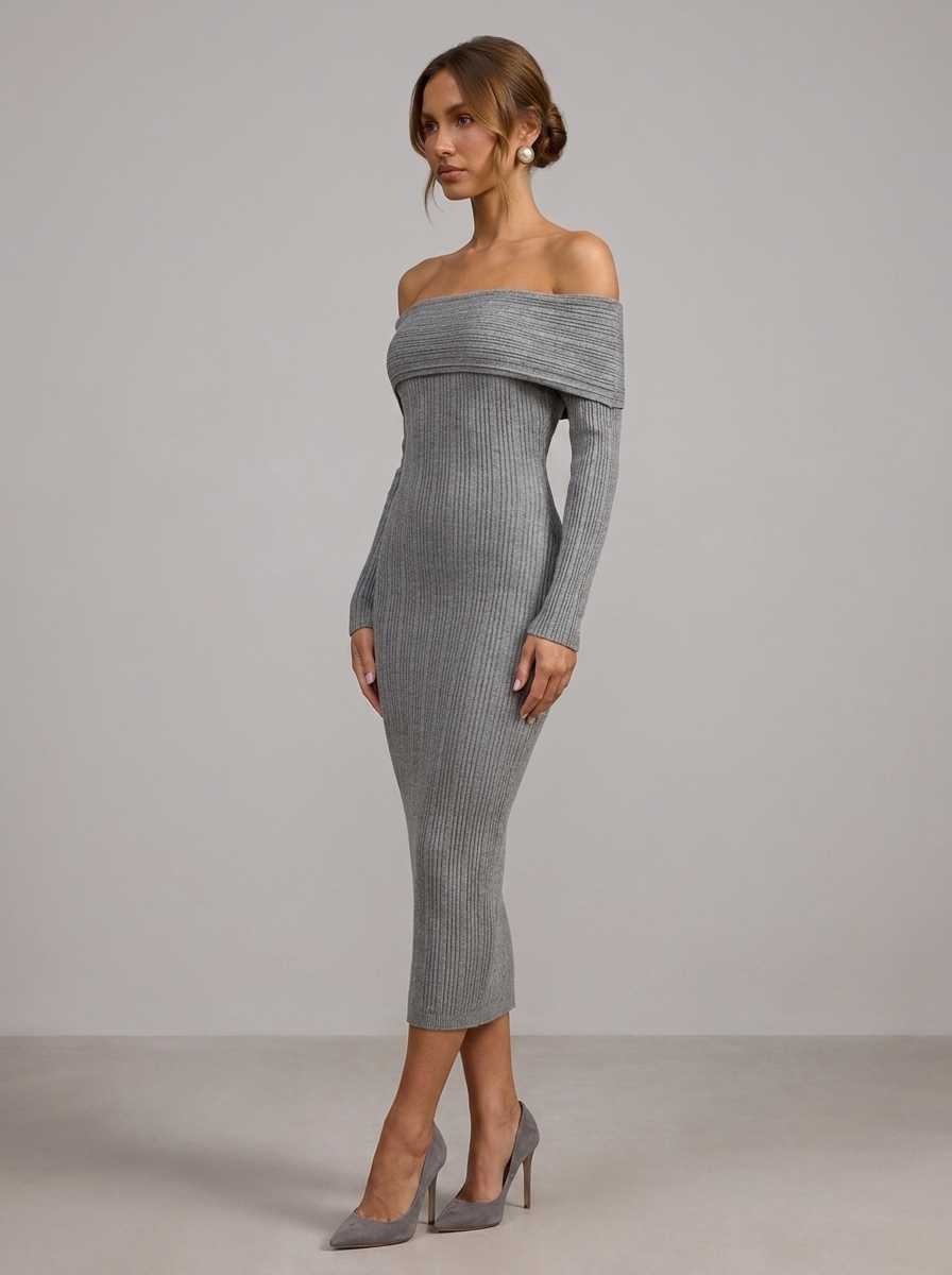 Velia Junelle Midi Dress in Grey - side view