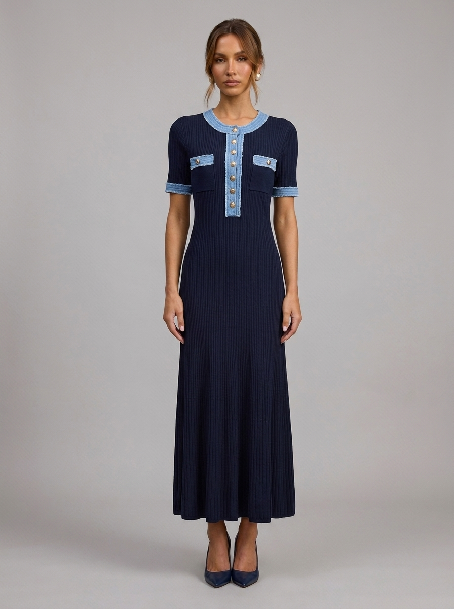 Velia Ellara Knit Dress in Royal Blue - front view