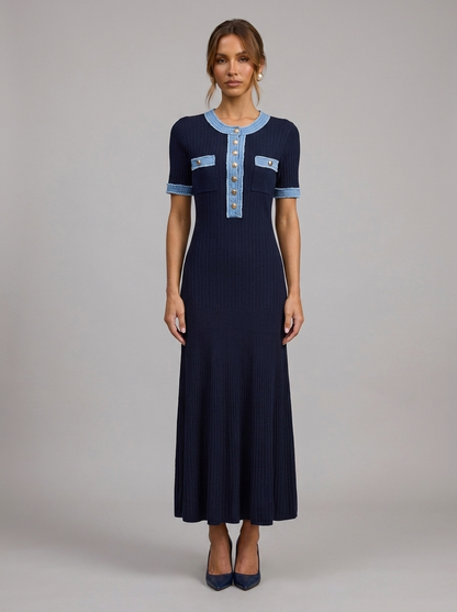 Velia Ellara Knit Dress in Royal Blue - front view