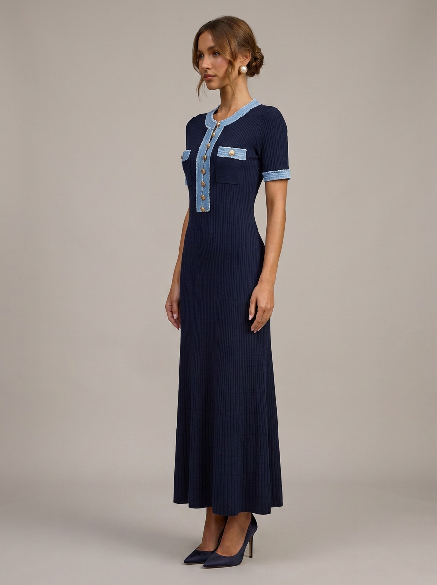 Velia Ellara Knit Dress in Royal Blue - side view