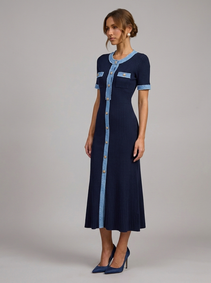 Velia Ellara Knit Dress in Royal Blue - detail