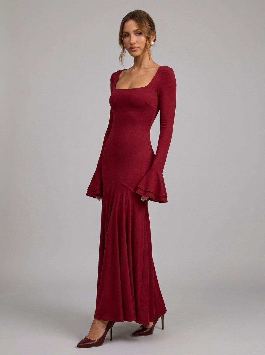 Velia Lusanna Maxi Dress in Wine Red - detail