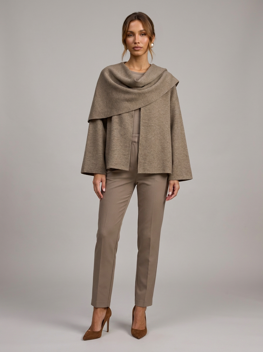 Velia Chalina Knit Poncho Beige