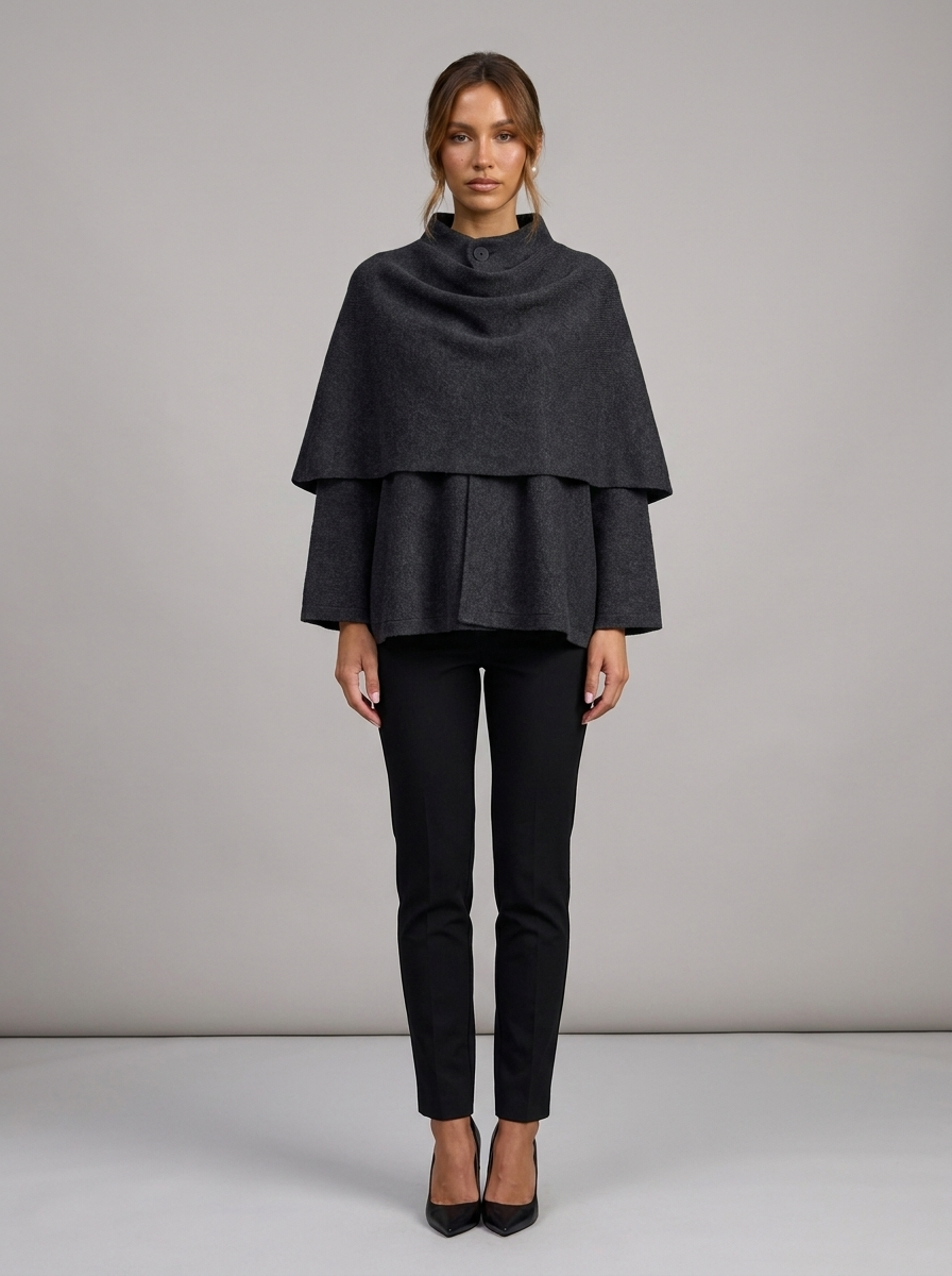 Velia Chalina Knit Poncho Grey-Black