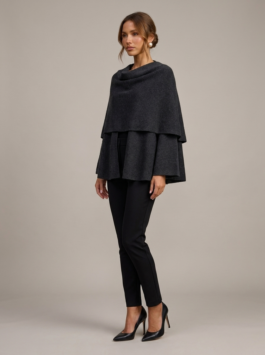 Velia Chalina Knit Poncho Grey-Black